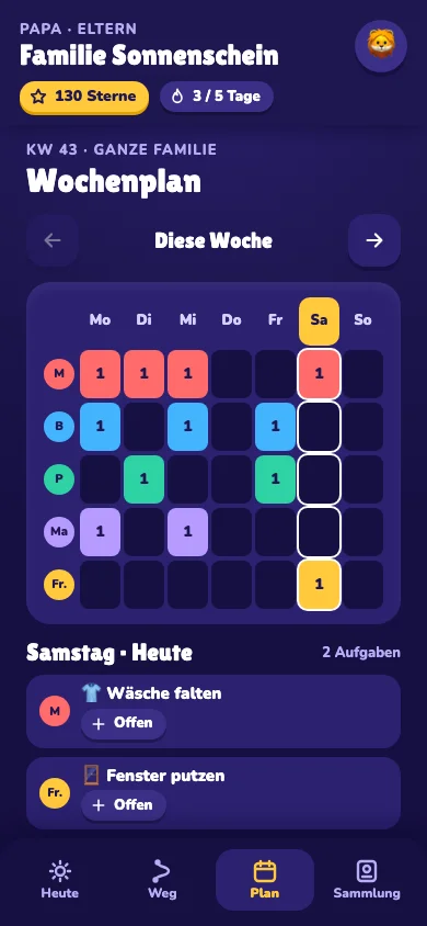 Der Wochenplan der Familie in der App